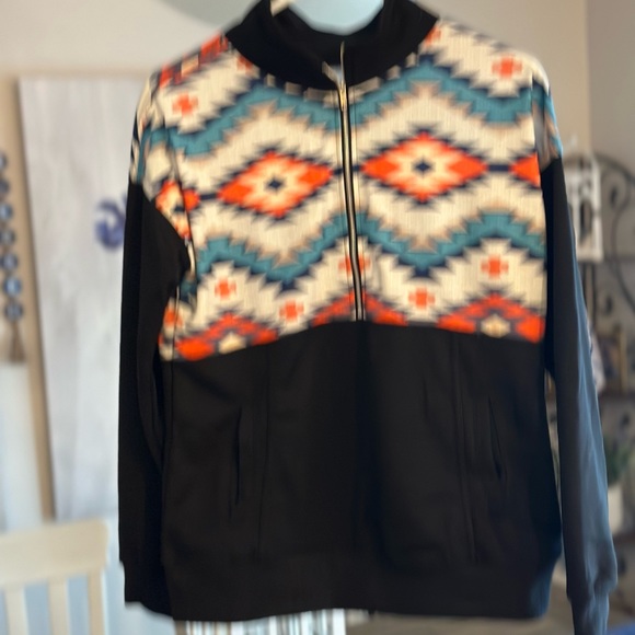 Women’s quarter zip Aztec Western pullover. Size S. Black With Aztec Yoke - Picture 1 of 6